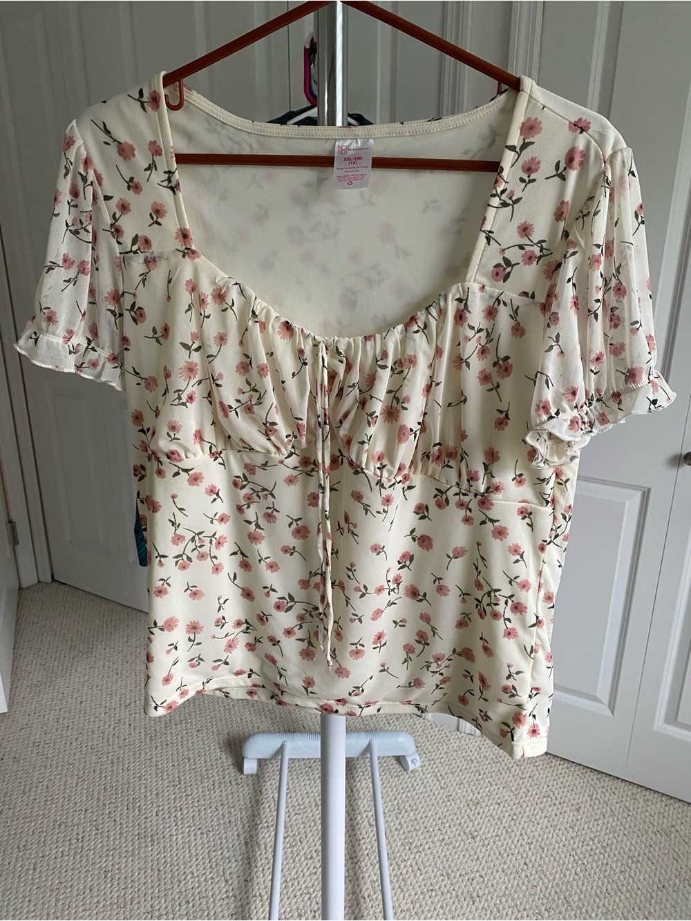 No Boundaries Cream Blouse with Pink Floral Print
